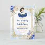 パステルブルー4ファースト誕生日メキシコガール 招待状 (スタンド正面)