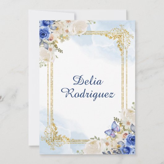 パステルブルー4ファースト誕生日メキシコガール 招待状 (裏面)