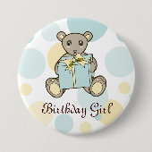 パステルブルー&イエローテディベア子供の誕生日 缶バッジ (正面)