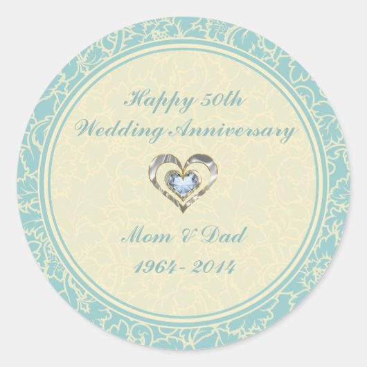 パステルブルー&クリームフローラダマスク ラウンドシール (正面)