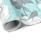 パステルブルー&グレーの花 ラッピングペーパー (ロールコーナー)