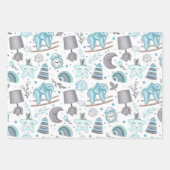 パステルブルー&グレーベビーアイテム花花おもちゃ ラッピングペーパーシート (正面)