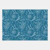 パステルブルー&ネイビーウォームウィンタークリスマスアート ラッピングペーパーシート (正面3)