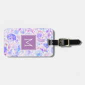 パステルブルー&パープルカスタムフローラモノグラムの ラゲッジタグ (正面横)
