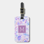 パステルブルー&パープルカスタムフローラモノグラムの ラゲッジタグ (正面縦)