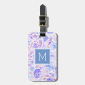 パステルブルー&パープルカスタムフローラモノグラムの ラゲッジタグ (正面縦)