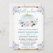 パステルブルー&パープルフローラパンプキンス秋の結婚式 招待状 (正面)