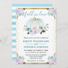 パステルブルー&パープルフローラパンプキンス秋の結婚式 招待状
