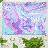 パステルブルー&パープルマーブルリキッドテクスチャ キッチンタオル (折り畳み)