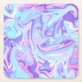 パステルブルー&パープルマーブルリキッドテクスチャ スクエアペーパーコースター