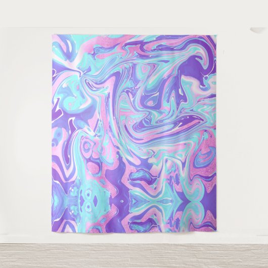 パステルブルー&パープルマーブルリキッドテクスチャ タペストリー (正面)