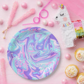 パステルブルー&パープルマーブルリキッドテクスチャ ペーパープレート (パーティー)