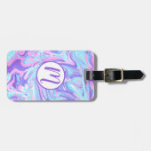 パステルブルー&パープルマーブルリキッドテクスチャ ラゲッジタグ (正面横)