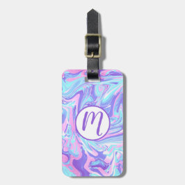 パステルブルー&パープルマーブルリキッドテクスチャ ラゲッジタグ
