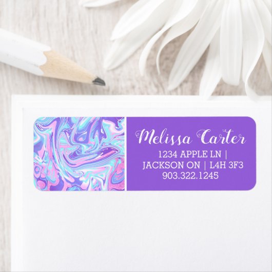 パステルブルー&パープルマーブルリキッドテクスチャ ラベル (インサイチュ)