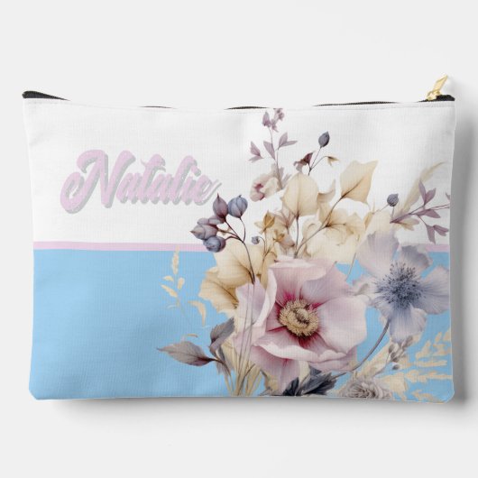 パステルブルー&ピンクフローラモノグラム アクセサリーポーチ (裏面)