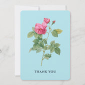 パステルブルー&ピンクヴィンテージバラ植物学 サンキューカード (正面)