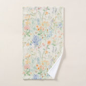 パステルブルー ピンク グリーン 水彩 ワイルドフラワー バスタオルセット (ハンドタオル)