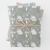 パステルブルー、ピンク、グレーの花の壺 ラッピングペーパーシート (インサイチュ)