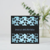 パステルブルー&ブラックフラワーズ40th誕生日 招待状 (スタンド正面)