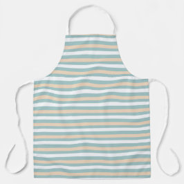 パステルブルー，ホワイトと赤面ストライプ エプロン