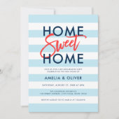 パステルブルー&ホワイトストライプ引っ越し祝いパーティーパーティー 招待状 (正面)