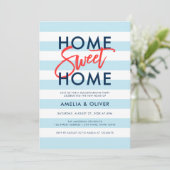 パステルブルー&ホワイトストライプ引っ越し祝いパーティーパーティー 招待状 (スタンド正面)