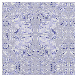 パステルブルー&ホワイトバニーラビットバードスモールプリント ファブリック