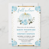 パステルブルー&ホワイトフローラパンプキンス秋の結婚式 招待状 (正面)