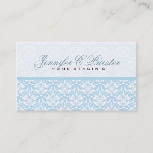 パステルブルー&ホワイトヴィンテージフローラダマスク 名刺 (正面)
