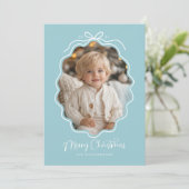 パステルブルー ホワイト ウェーブ レトロ フォト シーズンカード (スタンド正面)