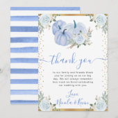 パステルブルー&金ゴールドフローラパンプキンス秋の結婚式 サンキューカード (正面/裏面)