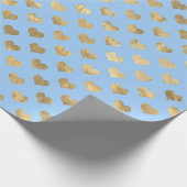 パステルブルー&金ゴールドラブハート ラッピングペーパー (角)