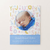 パステルブルーABC誕生レコード統計男の赤ちゃん写真 ジグソーパズル (縦)