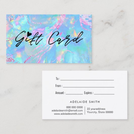 パステルブルーopalテクスチャギフト証明書 名刺 (正面/裏面)