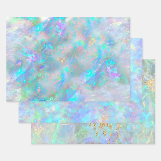 パステルブルーopalテクスチャデザイン ラッピングペーパーシート (セット)