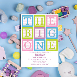 パステルブロック文字 The Big One 女の子用 招待状