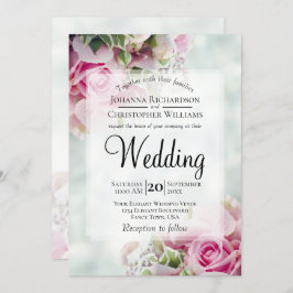 パステルブーケピンクローズ&牡丹バズ結婚ズ 招待状