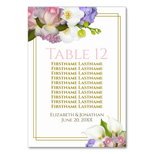 パステルブーケ春フローラ結婚のシーティングチャート テーブルナンバー (正面)