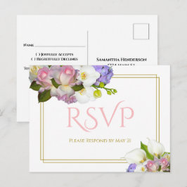 パステルブーケ 春の花 ウェディングRSVP ポストカード