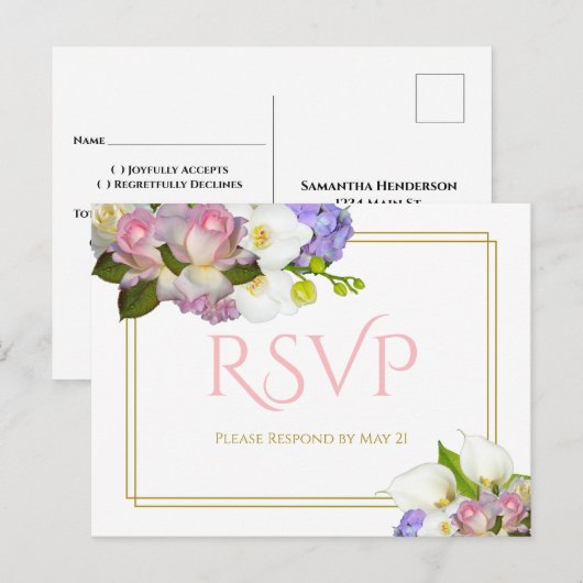 パステルブーケ 春の花 ウェディングRSVP ポストカード (正面/裏面)