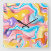 パステルプラスチック流体抽象芸術 スクエア壁時計 (正面)