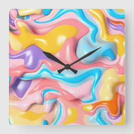 パステルプラスチック流体抽象芸術 スクエア壁時計