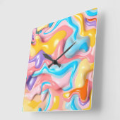 パステルプラスチック流体抽象芸術 スクエア壁時計 (傾斜)