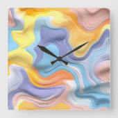 パステルプラスチック流体抽象芸術 スクエア壁時計 (正面)