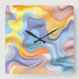 パステルプラスチック流体抽象芸術 スクエア壁時計