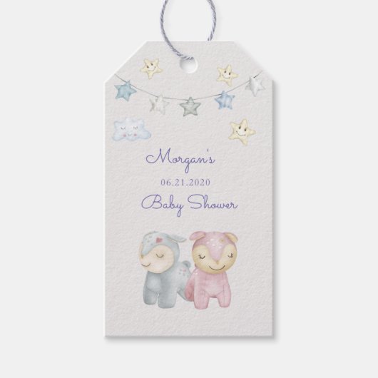 パステルプラッシュおもちゃかわいいベビーシャワーモノグラム ギフトタグ (正面)