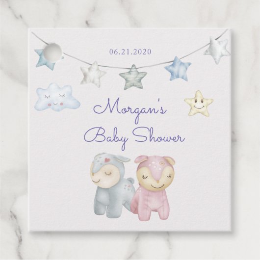 パステルプラッシュ玩具モノグラムパーソナライズされたベビーシャワー フェイバータグ (正面)