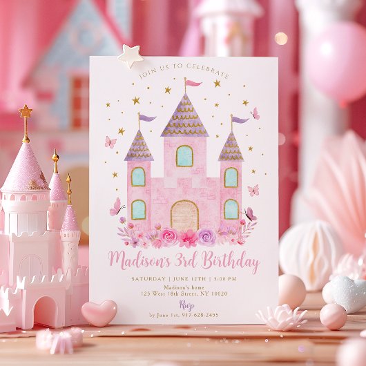 パステルプリンセス城蝶花誕生日 招待状