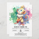 パステルプリンタブルモンキー誕生日 招待状 (正面/裏面)